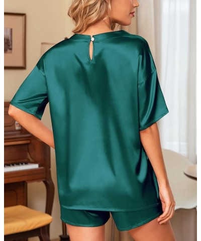 Silk Pajamas Set Women Satin Sleepwear 2 Piece PJs Casual Top and Shorts Set Dark Green $9.94 Sleep & Lounge