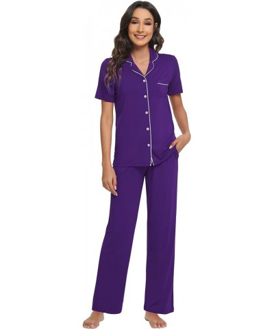 Bamboo Viscose Pajamas Set for Women Soft Button Down Sleepwear Pj Lightweight Lounge Sets Loungewear S-XXL B-lilac $30.15 Sl...