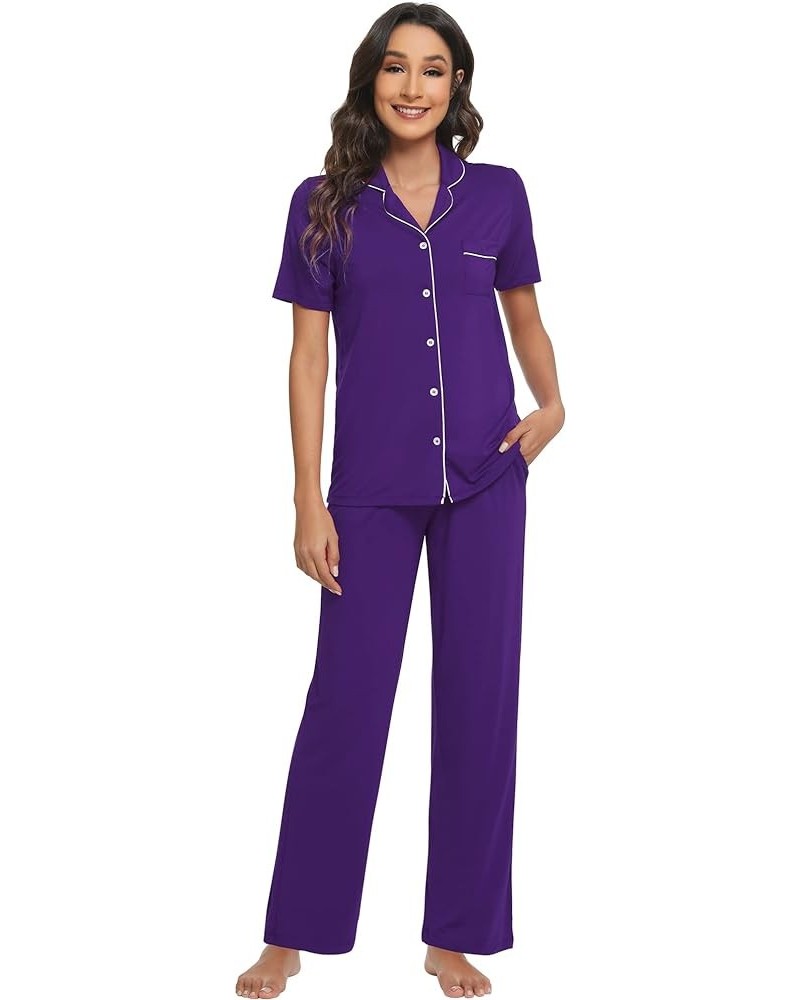 Bamboo Viscose Pajamas Set for Women Soft Button Down Sleepwear Pj Lightweight Lounge Sets Loungewear S-XXL B-lilac $30.15 Sl...