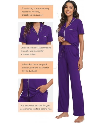 Bamboo Viscose Pajamas Set for Women Soft Button Down Sleepwear Pj Lightweight Lounge Sets Loungewear S-XXL B-lilac $30.15 Sl...