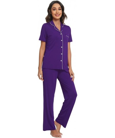 Bamboo Viscose Pajamas Set for Women Soft Button Down Sleepwear Pj Lightweight Lounge Sets Loungewear S-XXL B-lilac $30.15 Sl...