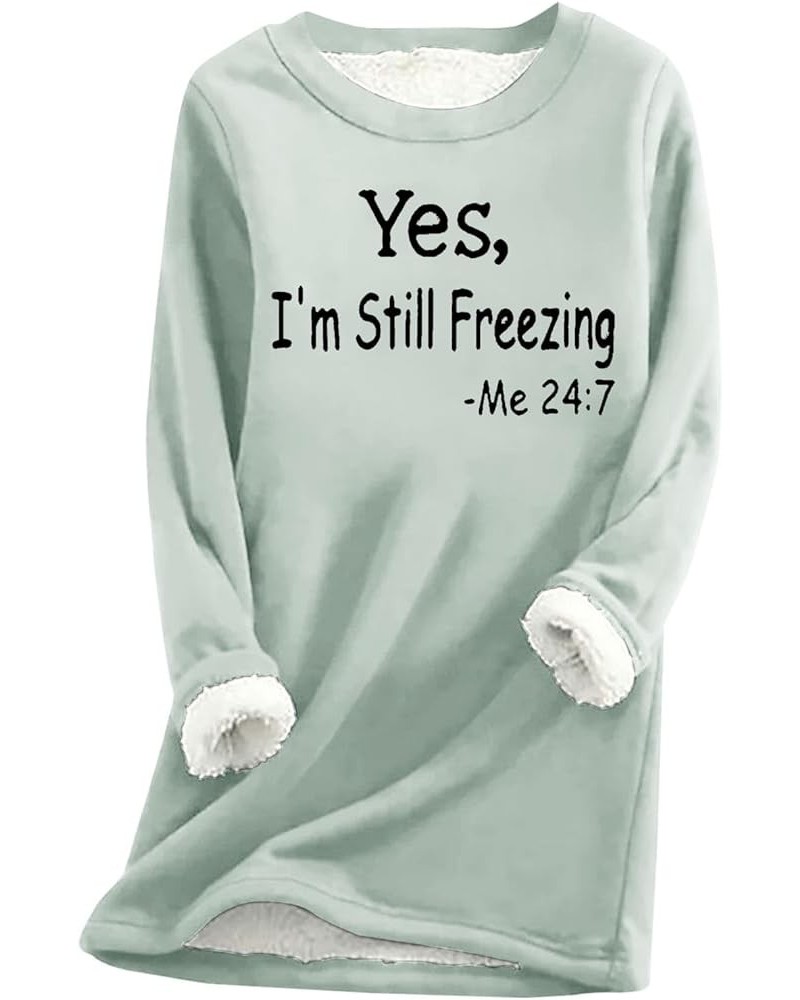 Yes I'm Still Freezing Me Womens Winter Warm Sherpa Fleece Lined Tunic Tops Long Sleeve Sweatshirt Pullover Sweater Mint Gree...