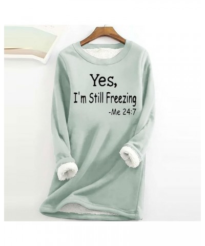 Yes I'm Still Freezing Me Womens Winter Warm Sherpa Fleece Lined Tunic Tops Long Sleeve Sweatshirt Pullover Sweater Mint Gree...