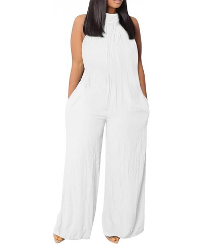 Wide Leg Jumpsuits for Women Dressy Casual Long Pant Rompers Sleeveless Halter Overalls with Pockets Flowy Jumpsuits Silver $...