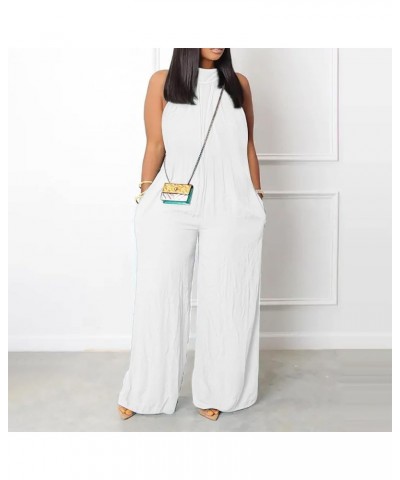 Wide Leg Jumpsuits for Women Dressy Casual Long Pant Rompers Sleeveless Halter Overalls with Pockets Flowy Jumpsuits Silver $...