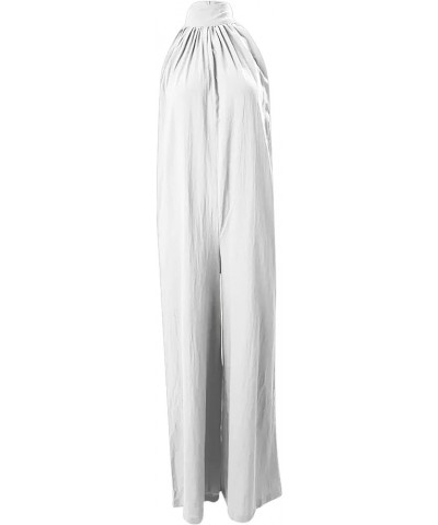 Wide Leg Jumpsuits for Women Dressy Casual Long Pant Rompers Sleeveless Halter Overalls with Pockets Flowy Jumpsuits Silver $...