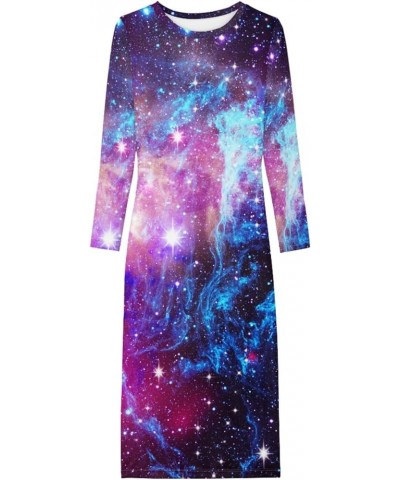 Cute Women's Sexy Bodycon Fitted Dress Long Sleeve Round Neck Work Office Midi Pencil Dress Purple Galaxy $14.70 Dresses