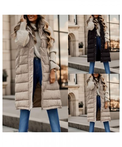 Womens Long Down Puffer Vest with Hood Winter Quilted Hooded Long Vest Plus Size Warm Sleeveless Jacket Vest Winter Za- Beige...