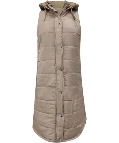 Womens Long Down Puffer Vest with Hood Winter Quilted Hooded Long Vest Plus Size Warm Sleeveless Jacket Vest Winter Za- Beige...