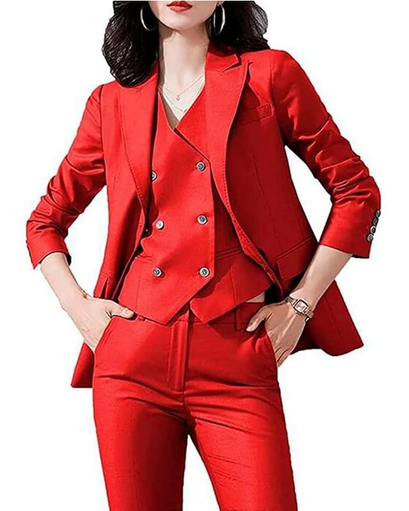 3 Piece Womens Tuxedo Suit Set Prom Office Lady Blazer Vest Pants Business Outfits Party Casual Wear Red $39.74 Suits