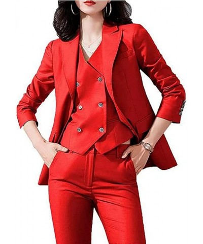 3 Piece Womens Tuxedo Suit Set Prom Office Lady Blazer Vest Pants Business Outfits Party Casual Wear Red $39.74 Suits