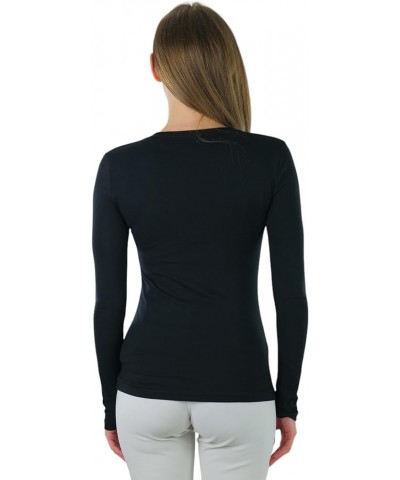 Junior Women's Slim Fit Long Sleeve Shirt Scoop Neckline Basic Tee Layering Cotton Top Classic Black $8.98 T-Shirts