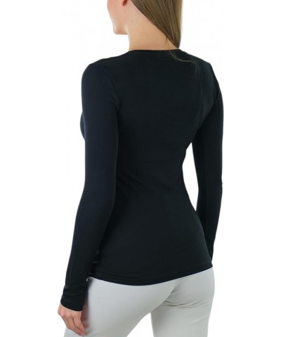 Junior Women's Slim Fit Long Sleeve Shirt Scoop Neckline Basic Tee Layering Cotton Top Classic Black $8.98 T-Shirts