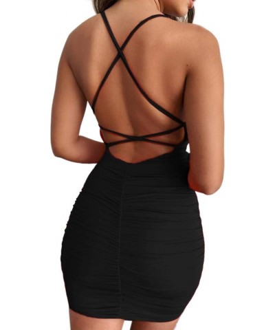 Women's Spaghetti Straps Club Bodycon Mini Dress Black3 $17.15 Dresses