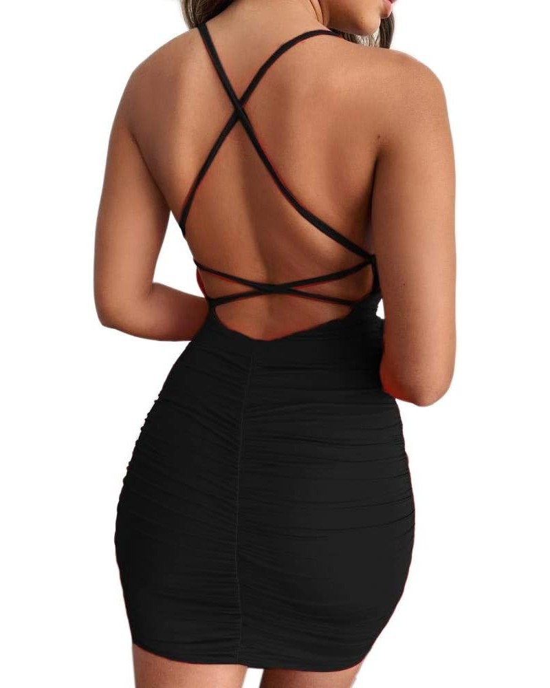 Women's Spaghetti Straps Club Bodycon Mini Dress Black3 $17.15 Dresses