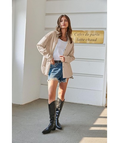 Cotton Button Down Shirts for Women Casual Loose Linen Long Sleeve Blouses Work Tunic Top Khaki $11.79 Blouses