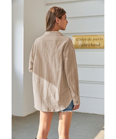 Cotton Button Down Shirts for Women Casual Loose Linen Long Sleeve Blouses Work Tunic Top Khaki $11.79 Blouses