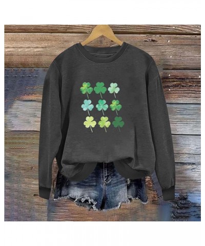 St Patricks Day Shirt Women Long Sleeve Crew Neck Sweatshirts Irish Shamrock Heart Print Lucky Tees Shirts Pullover I Dark Gr...