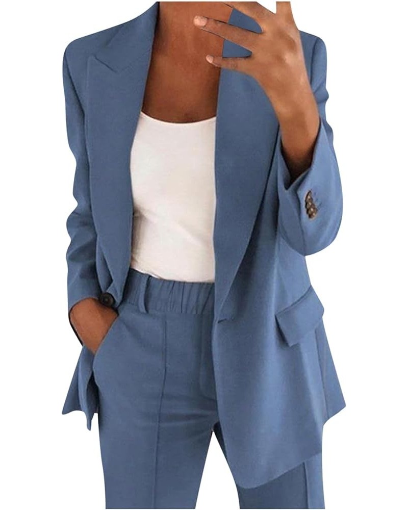 Business Casual Clothes for Women Two Piece Outfits Lapel Blazer Jacket and Wide Leg Pants Plus Size Suit Sets 01 Sky Blue $1...