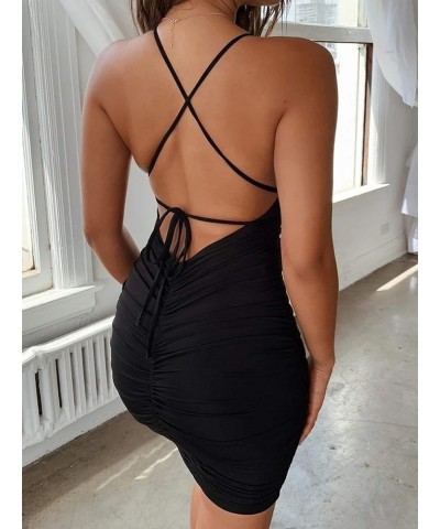 Women's Spaghetti Straps Club Bodycon Mini Dress Black3 $17.15 Dresses