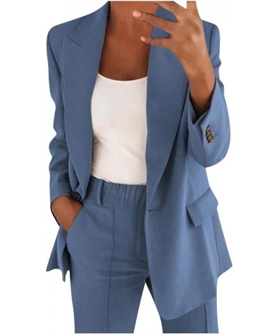 Business Casual Clothes for Women Two Piece Outfits Lapel Blazer Jacket and Wide Leg Pants Plus Size Suit Sets 01 Sky Blue $1...