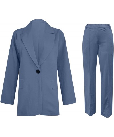 Business Casual Clothes for Women Two Piece Outfits Lapel Blazer Jacket and Wide Leg Pants Plus Size Suit Sets 01 Sky Blue $1...