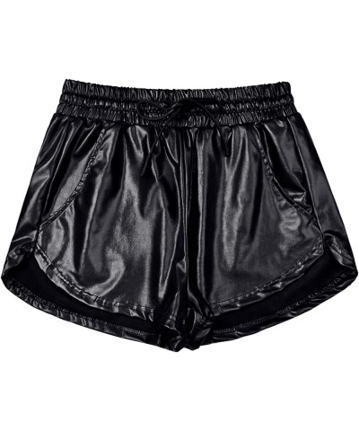 Women's Metallic Shorts Yoga Shiny Sparkly Hot Drawstring Outfit Short Pants Black $15.11 Activewear