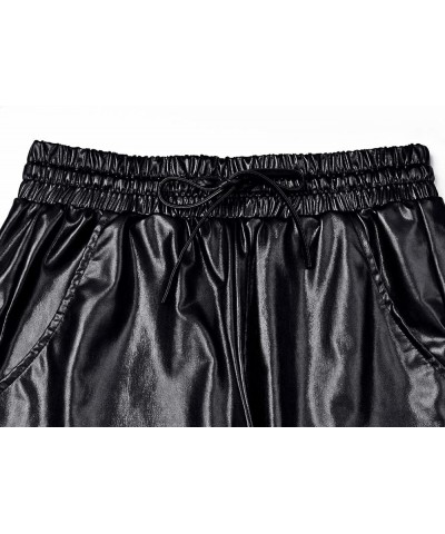 Women's Metallic Shorts Yoga Shiny Sparkly Hot Drawstring Outfit Short Pants Black $15.11 Activewear