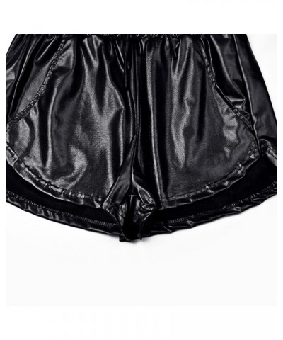 Women's Metallic Shorts Yoga Shiny Sparkly Hot Drawstring Outfit Short Pants Black $15.11 Activewear