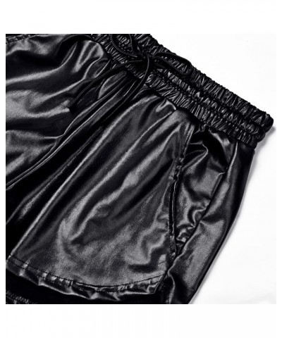 Women's Metallic Shorts Yoga Shiny Sparkly Hot Drawstring Outfit Short Pants Black $15.11 Activewear