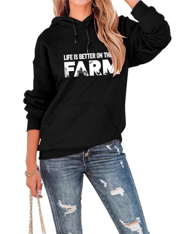 Womens Hoodies Life Is Better On The Farm Sweatshirt Letter Print Farmers Shirts Casual Drawstring Hooded Pullovers Black $12...