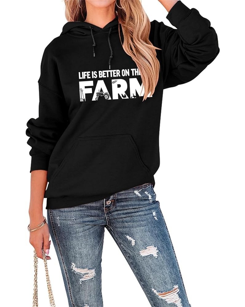 Womens Hoodies Life Is Better On The Farm Sweatshirt Letter Print Farmers Shirts Casual Drawstring Hooded Pullovers Black $12...