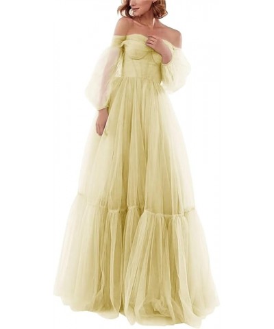 Off Shoulder Tulle Prom Dresses Puffy Sleeve Long Sweetheart A-Line Formal Evening Party Gowns Daffodil $38.22 Dresses