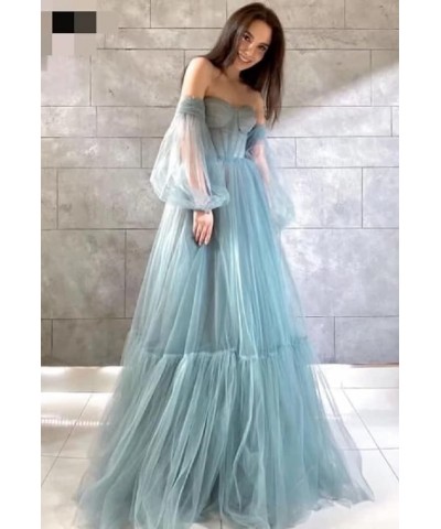 Off Shoulder Tulle Prom Dresses Puffy Sleeve Long Sweetheart A-Line Formal Evening Party Gowns Daffodil $38.22 Dresses