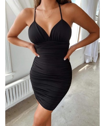 Women's Spaghetti Straps Club Bodycon Mini Dress Black3 $17.15 Dresses