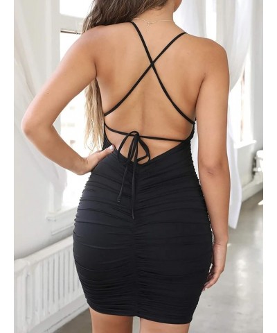 Women's Spaghetti Straps Club Bodycon Mini Dress Black3 $17.15 Dresses