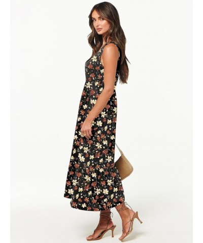 Women's Summer Casual Dress Sleeveless V Neck Swing Sundress Flowy Tiered Loose Maxi Dress with Pockets Black Flower $22.03 D...