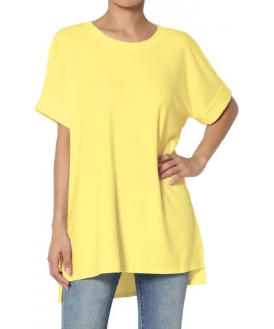 Women's Casual Round Neck Cuffed Short Sleeve Loose Tee Basic Jersey Top T-Shirt Yellow $10.34 Tops