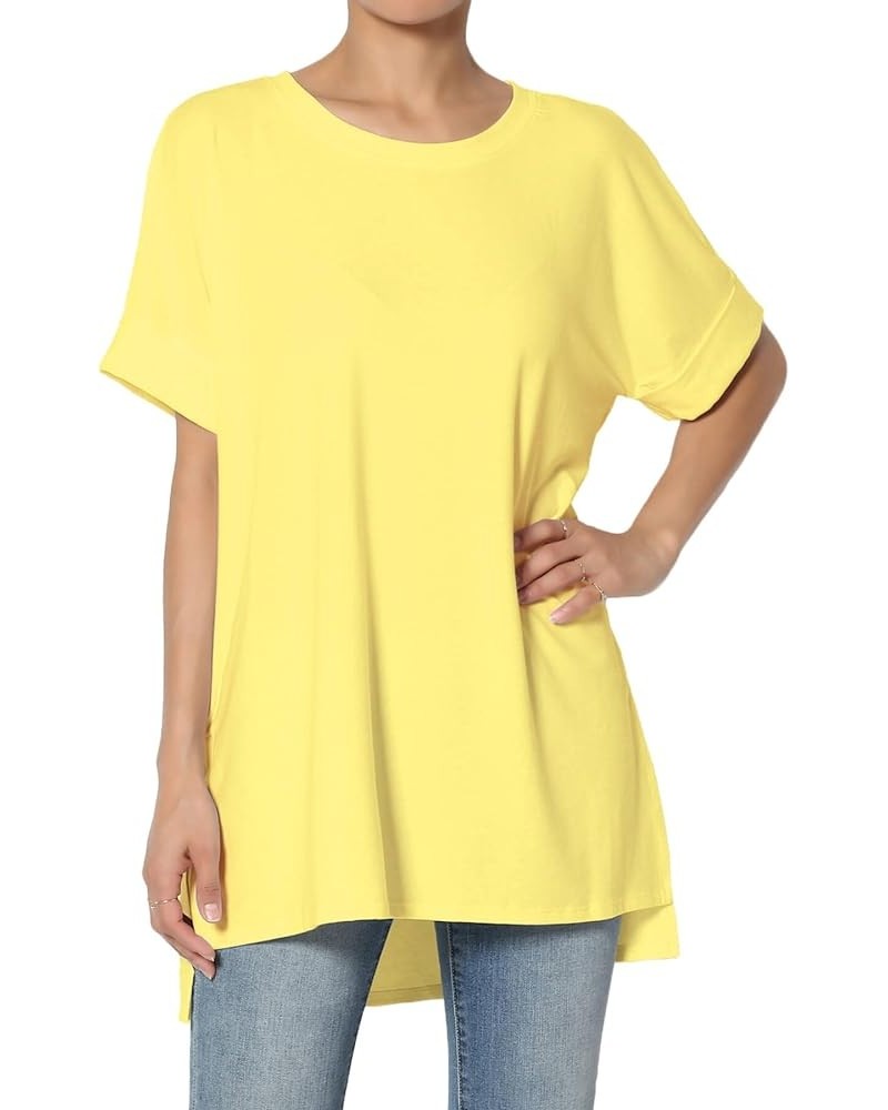 Women's Casual Round Neck Cuffed Short Sleeve Loose Tee Basic Jersey Top T-Shirt Yellow $10.34 Tops