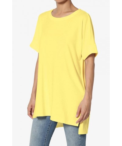 Women's Casual Round Neck Cuffed Short Sleeve Loose Tee Basic Jersey Top T-Shirt Yellow $10.34 Tops