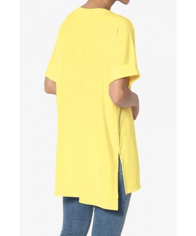 Women's Casual Round Neck Cuffed Short Sleeve Loose Tee Basic Jersey Top T-Shirt Yellow $10.34 Tops