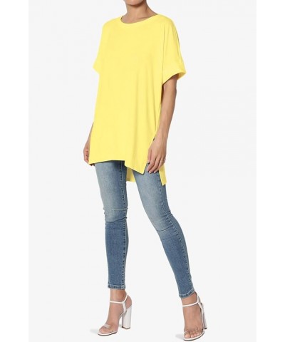 Women's Casual Round Neck Cuffed Short Sleeve Loose Tee Basic Jersey Top T-Shirt Yellow $10.34 Tops