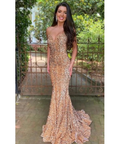 Mermaid Sequin Prom Dresses 2023 Long Formal Dresses with Train Strapless Backless V-Neck Trumpet Evening Gowns for Women Pur...