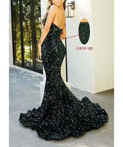 Mermaid Sequin Prom Dresses 2023 Long Formal Dresses with Train Strapless Backless V-Neck Trumpet Evening Gowns for Women Pur...