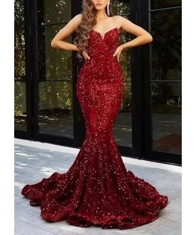 Mermaid Sequin Prom Dresses 2023 Long Formal Dresses with Train Strapless Backless V-Neck Trumpet Evening Gowns for Women Pur...