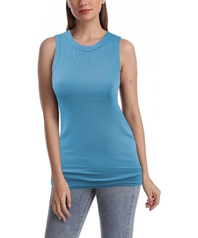 Women Tank Tops Round Neck Sleeveless Basic Ribbed Summer Cami Top Casual Shirts Light Blue $8.24 Tanks