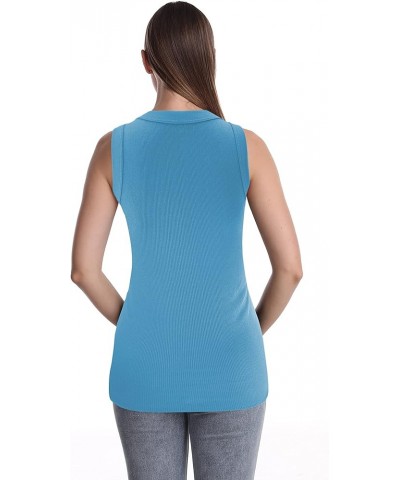 Women Tank Tops Round Neck Sleeveless Basic Ribbed Summer Cami Top Casual Shirts Light Blue $8.24 Tanks