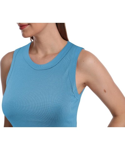 Women Tank Tops Round Neck Sleeveless Basic Ribbed Summer Cami Top Casual Shirts Light Blue $8.24 Tanks