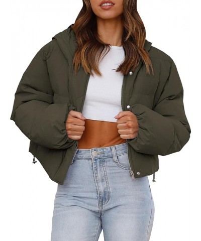 Women's Cropped Puffer Jacket Casual Winter Hoodie Baggy Short Down Coats with Pockets 05-army Green $24.18 Jackets