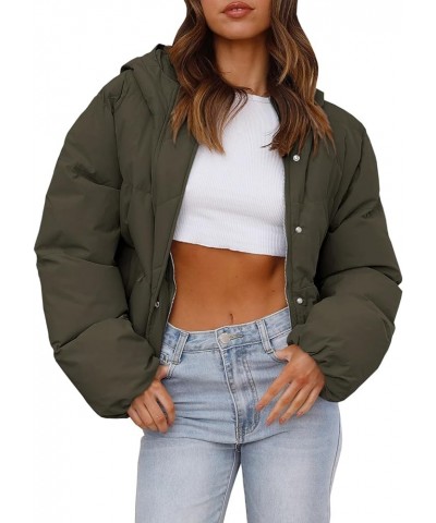 Women's Cropped Puffer Jacket Casual Winter Hoodie Baggy Short Down Coats with Pockets 05-army Green $24.18 Jackets